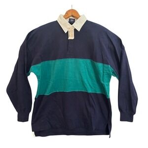 NWT Vintage Boston Clipper Rugby Shirt Mens XL Navy Green Color Block LS